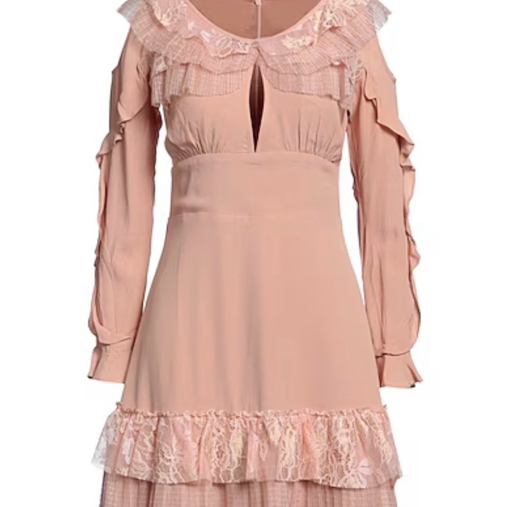 For Love & Lemons Claire Pleated Lace Mini Dress - Pink/Blush - Small